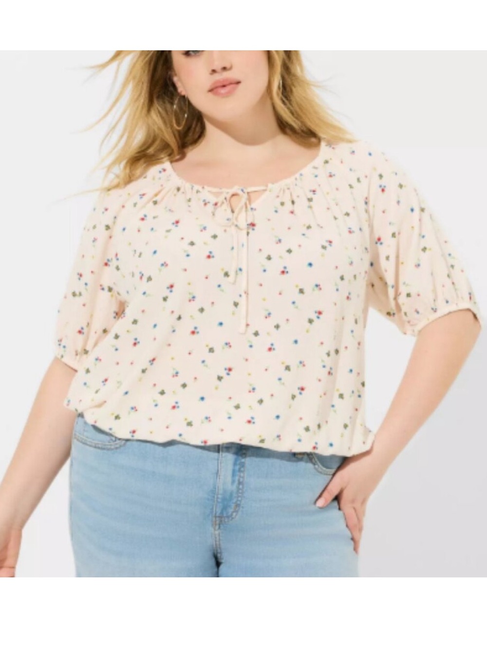 Torrid NWT size 1 1X Crinkle Gauze Blouson Short Sleeve Top Ditsy Scatter Floral